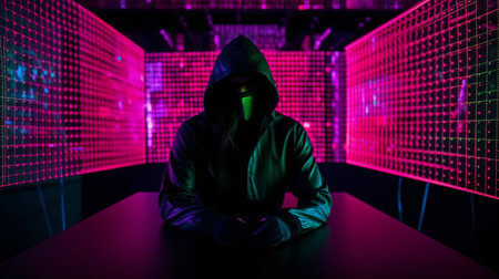 Yandex Breach hacker, neon cyber vibes. Matrix. GENERATE AIの素材