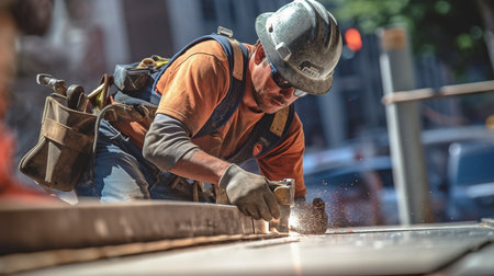 action shots of construction workers taken on the street. The Generative AIの素材