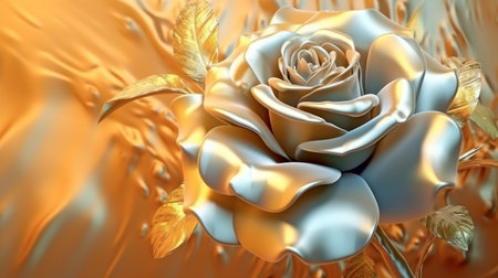 Digital artwork of a gorgeous gold rose in the background.  GENERATE AIの素材