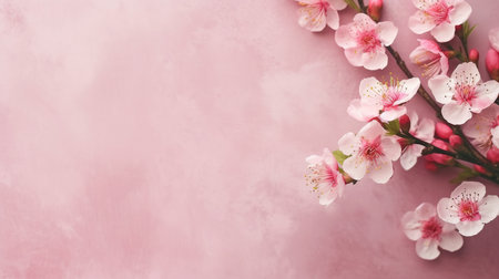 pink flowers in a composition at the top perspective against a soft background. GENERATE AIの素材
