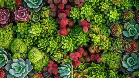 Houseleeks in various colors and shapes, as groundcover plants. GENERATE AIの素材