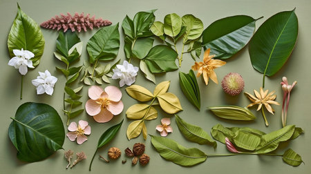 flowers and leaves placed. GENERATE AIの素材