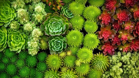 Houseleeks in various colors and shapes, as groundcover plants. GENERATE AIの素材