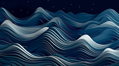 Background of stacked waves, stunning appearance, magnificent details, beautiful blue, starry night. GENERATE AIの素材