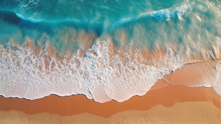 images of the beach that are lovely and sunny. Sandalwood shoreline with ocean waves smashing the serene and natural surroundings of the beach. GENERATE AIの素材