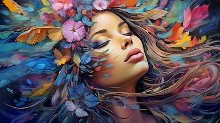 3-dimensional multicolored abstract face painting. GENERATE AIの素材