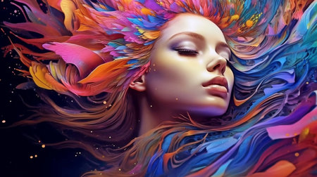 3-dimensional multicolored abstract face painting. GENERATE AIの素材