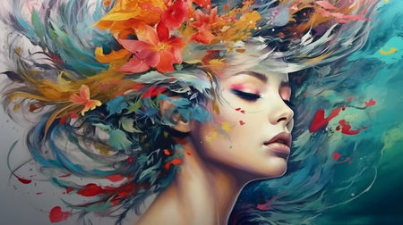 3-dimensional multicolored abstract face painting. GENERATE AIの素材