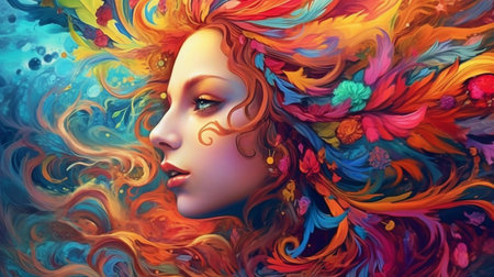 3-dimensional multicolored abstract face painting. GENERATE AIの素材