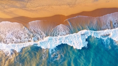 images of the beach that are lovely and sunny. Sandalwood shoreline with ocean waves smashing the serene and natural surroundings of the beach. GENERATE AIの素材