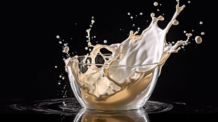 milk in a glass during water splash photography. GENERATE AIの素材