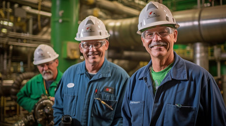 in the overall context Dedicated engineer grinning at an oil plant Field-specific knowledge and creativity are needed.  GENERATE AIの素材