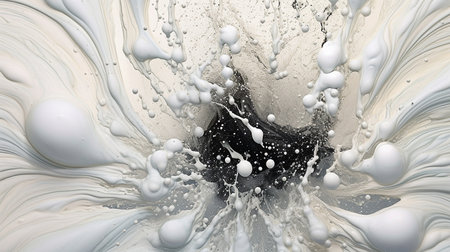 Wave-shaped white milk or yogurt splatters over a three-dimensional backdrop. GENERATE AIの素材