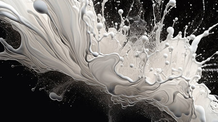 Wave-shaped white milk or yogurt splatters over a three-dimensional backdrop. GENERATE AIの素材