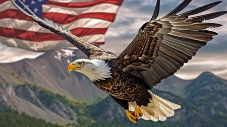 American flag flying with a bald eagle. GENERATE AIの素材