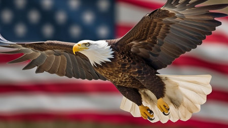 American flag flying with a bald eagle. GENERATE AIの素材