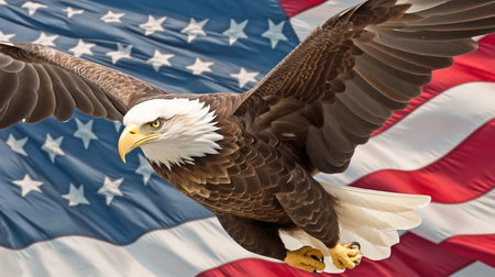 American flag flying with a bald eagle. GENERATE AIの素材