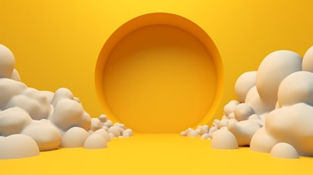 Abstract minimal yellow backdrop rendered in this image is flying white clouds. GENERATE AIの素材