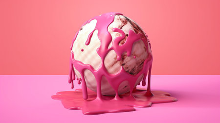 global alert. Planet with a pink background and a scorching sun resembling melting ice cream. 3D representation.  GENERATE AIの素材