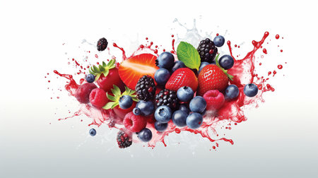 Stunning backdrop of fruit splash abstraction. Background of berries. GENERATE AIの素材