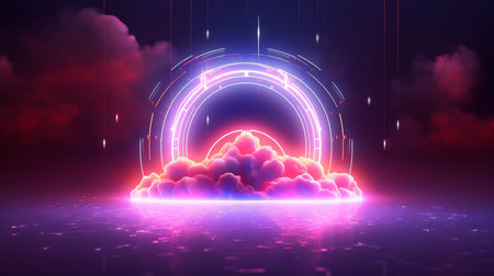 Mystical cloud in an abstract representation with a neon-lit frame. futuristic setting. GENERATE AIの素材
