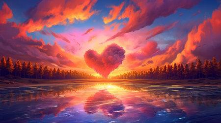 Sunset Heart-shaped clouds in various colors in the sky.  GENERATE AIの素材