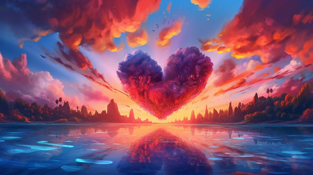 Sunset Heart-shaped clouds in various colors in the sky.  GENERATE AIの素材