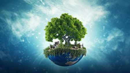 picture of the planet with a tree at the top to represent environmental protection and recycling of recyclables. GENERATE AIの素材