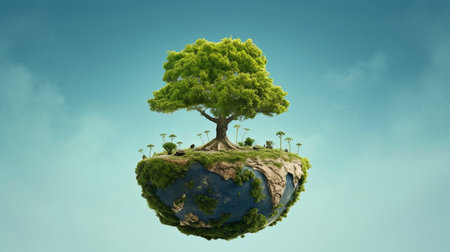 picture of the planet with a tree at the top to represent environmental protection and recycling of recyclables. GENERATE AIの素材