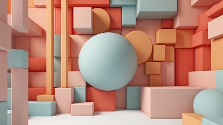 Pastel hues, basic geometric abstract backdrop in three dimensions. GENERATE AIの素材