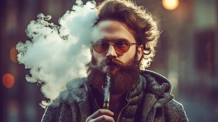 A man using an electronic cigarette in close-up. GENERATE AIの素材