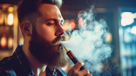 A man using an electronic cigarette in close-up. GENERATE AIの素材