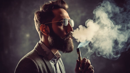 A man using an electronic cigarette in close-up. GENERATE AIの素材
