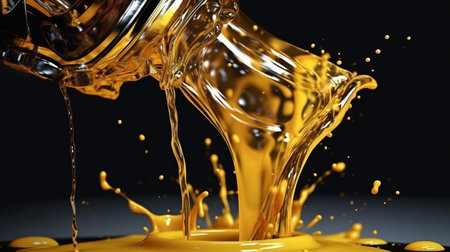 Background automobile service, golden liquid spilling from canister, and motor oil splash. GENERATE AIの素材