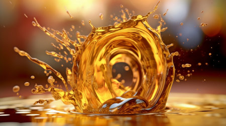 Background automobile service, golden liquid spilling from canister, and motor oil splash. GENERATE AIの素材