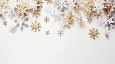 Christmas tree branches, stars, and deer in the snow, with a blue background. view from the top. Lay flat. Xmas break. Mockup, template, and happy new year card. GENERATE AIの素材
