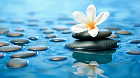 Background of harmony and relaxation with a flower and stones in water. GENERATE AIの素材