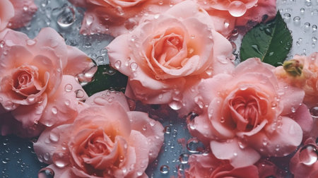 Pink flowers in water with drips on a summer background. minimalist abstract natural background. GENERATE AIの素材