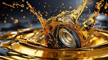 Background automobile service, golden liquid spilling from canister, and motor oil splash. GENERATE AIの素材