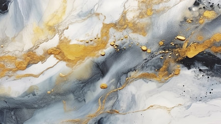 Using alcohol ink, create a gray and gold marble stone effect. GENERATE AIの素材