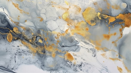 Using alcohol ink, create a gray and gold marble stone effect. GENERATE AIの素材