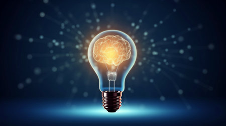 against a background of inspiration, a light bulb with a bright brain. GENERATE AIの素材
