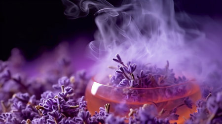 Lavender is enclosed in perfume smoke. GENERATE AIの素材