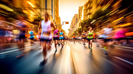 Marathon runners' movements on city streets are hazy. GENERATE AIの素材