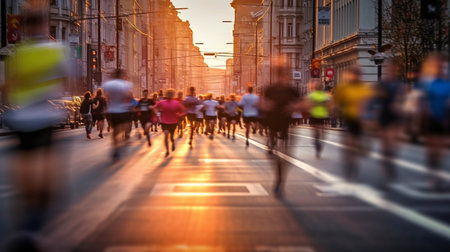 Marathon runners' movements on city streets are hazy. GENERATE AIの素材