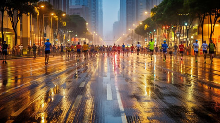 Marathon runners' movements on city streets are hazy. GENERATE AIの素材