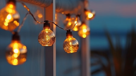Holiday-themed lighting. beach-themed background. GENERATE AIの素材