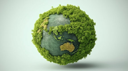 Earth on a green backdrop. continents covered with greenery fashioned from a tree's crown. the idea of planet survival from an ecological perspective. a pure backdrop. GENERATE AIの素材