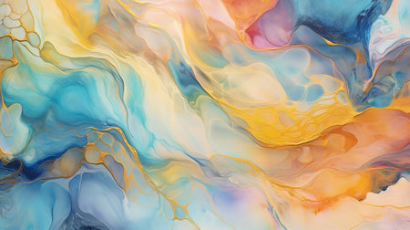 These fluid patterns are shaped by currents of transparent colors, writhing metallic swirls, and frothy color sprays. Alcohol ink method for a natural luxury abstract painting. GENERATE AIの素材