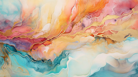 These fluid patterns are shaped by currents of transparent colors, writhing metallic swirls, and frothy color sprays. Alcohol ink method for a natural luxury abstract painting. GENERATE AIの素材